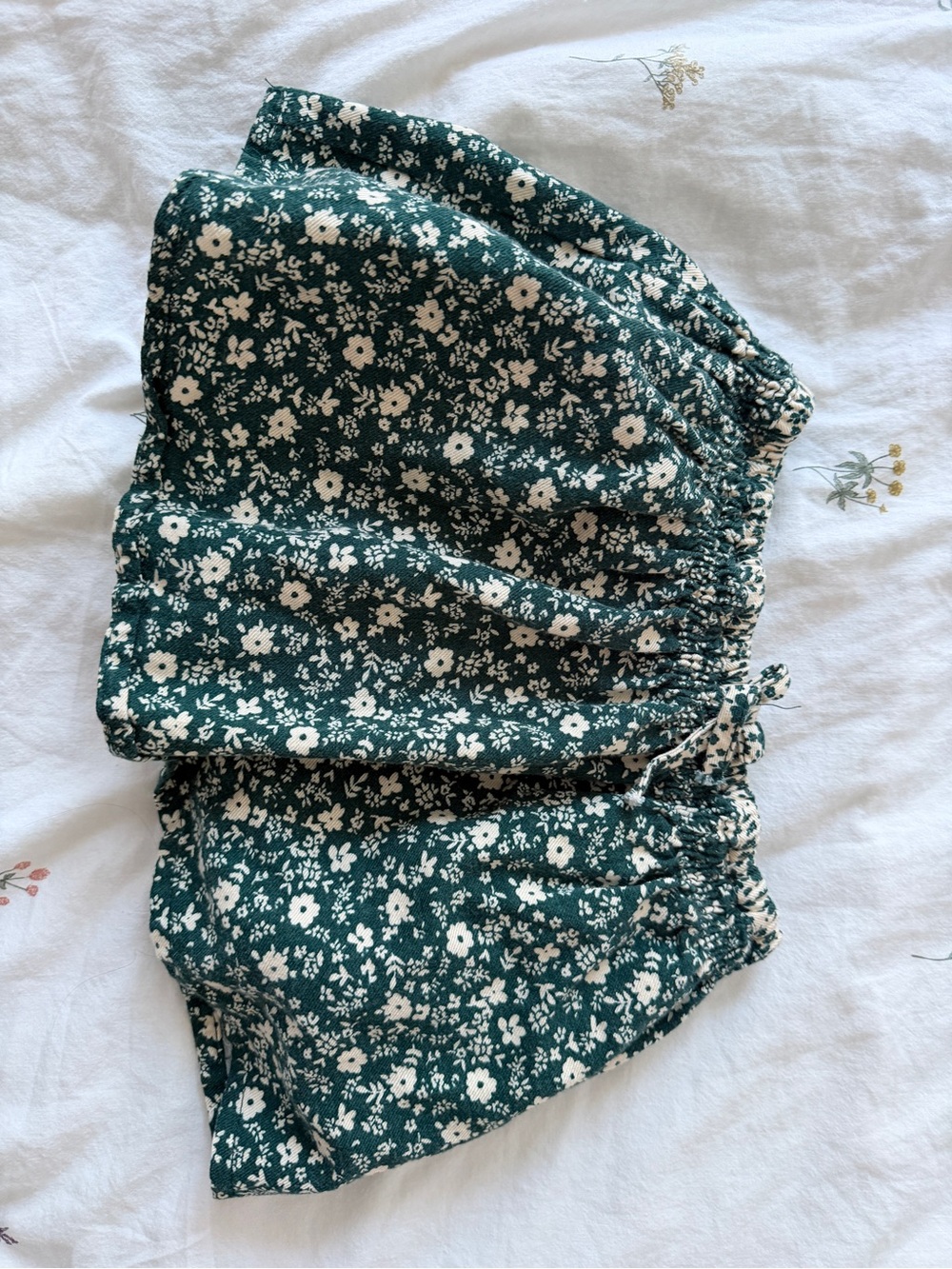 Green Floral Elastic Waist Skort